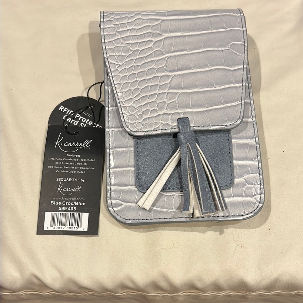 K. Carroll Silver Croc Embossed Crossbody Bag